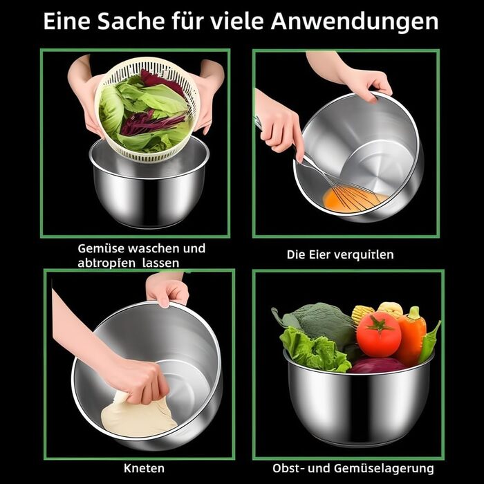 Салатниця-центрифуга XXL з нержавіючої сталі 5л, з очищувачем та пляшкою для віджиму - придатна для миття в посудомийній машині - ідеальна велика салатниця для миття та сушіння салату