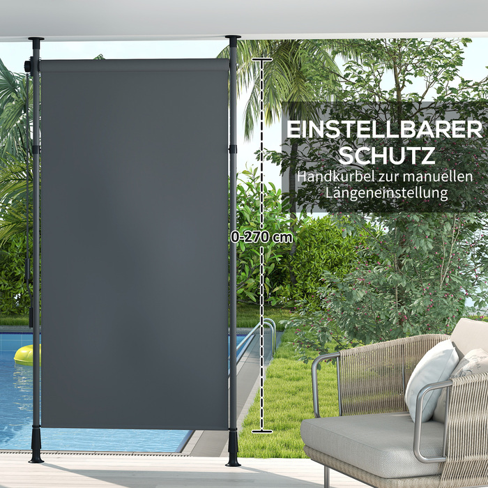 Автономна маркіза, регульована довжина, монтаж без свердління, алюмінієвий каркас, 1,5 x 2,2-3,1 м, темно-сірий