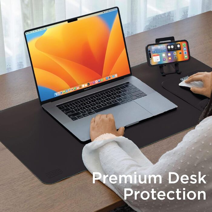 Килимок для миші та клавіатури Black+Decker з штучної шкіри, захисний підкладник на стіл для офісу та геймінгу, чорний (Mid Size: 40x81 см)