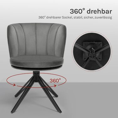 Крісла для обідньої зони WOLTU (2 шт), крісла з обертанням на 360°, м'які крісла з велюру, крісла для макіяжу з підлокітниками, ергономічні, витримують до 150 кг, темно-сірий колір