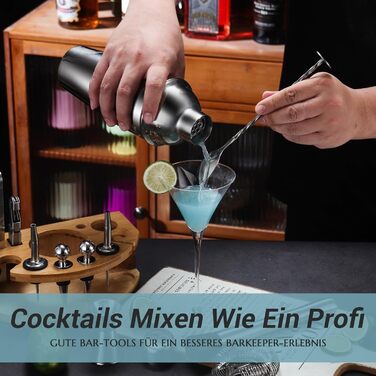 Набір шейкерів для коктейлів, 12 шт. Аксесуари для бару з нержавіючої сталі, шейкер 750 мл із підставкою, ідеально підходить для домашнього бару (срібло)