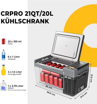 BougeRV CRPRO 20L Компресорна Холодильник 12/24V для Автомобіля, Кампінгу та Поїздок (-22℃~10℃)