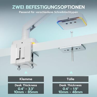 Кріплення для монітора ARES WING Ergonomic RGB, 17-49 дюймів, регульоване по висоті, поворотне, нахильне, RGB LED (білий)