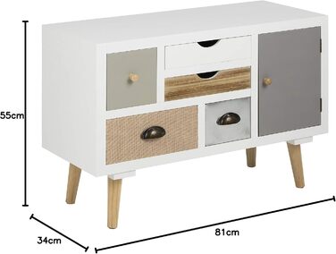 Комод AC Design Furniture Suwen, 70x32x81 см, різнокольоровий, дерево, 5 ящиків