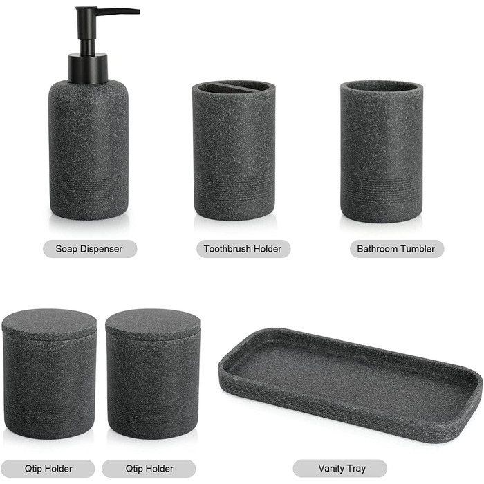 Сірий набір аксесуарів для ванної ZCCZ, 6 предметів: органайзер, тримач для зубних щіток, дозатор для рідкого мила, підставка, 2 контейнери для ватних паличок, сучасний дизайн