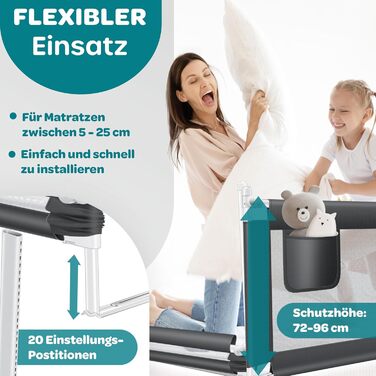 Захисний бортик для ліжка KESSER 180 см сірий: сітка, складаний, регульований, захист від випадання для дітей та малюків