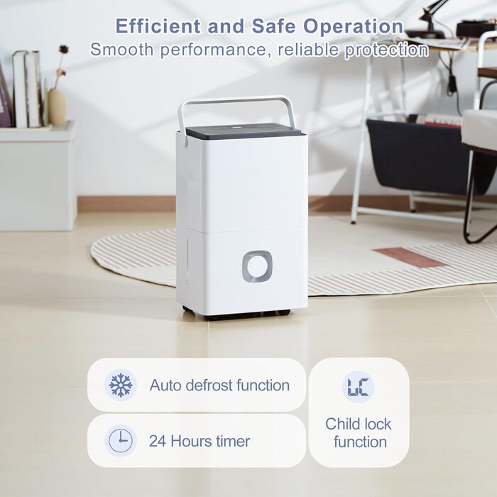 Електричний осушувач повітря з насосом: 80 л/день, компресорний, бак 8 л, повітряний потік 400 м³/год, смарт-гігростат, тихий будівельний осушувач для підвалу/квартири/офісу/ванної кімнати/спальні, чорний & білий (сірий & білий)