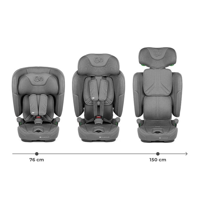 Автокрісло Kinderkraft FIX2GO i-Size 76-150 см (15 міс - 12 років), сіре, ISOFIX, з SPS+, H-GUARD+, 5 положень, з пранням чохла