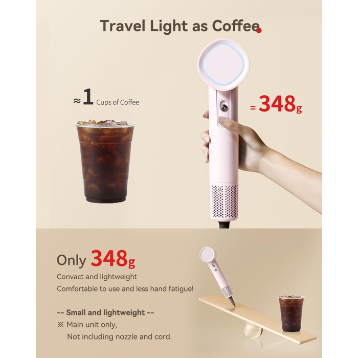 Професійний іонний фен для волосся з дифузором, безщітковий мотор 160 000 об/хв, швидке сушіння, сірий колір