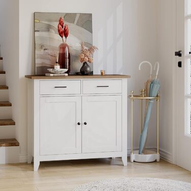 Кухонна шафа HOCSOK з робочою поверхнею, комод з 2 шухлядами та 2 дверцятами, буфет для кухні, вітальні, їдальні, передпокою, дерево, стиль кантрі, білий