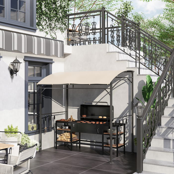 Outsunny Grill Альтанка Садова альтанка з навісом для решітки, стійкою до ультрафіолету, сталевим каркасом і гачком, поліестер, бежевий, 215x150x220 см