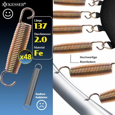 Батут KESSER для дітей та дорослих Ø244/305/366/427 см з сіткою, драбиною, захисним покриттям та сумкою - до 150 кг, помаранчевий