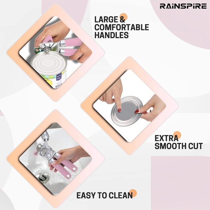 Відкривач консерв Rainspire: ручний, міцний, з плавним зрізом, з відкривачем пляшок, рожевий