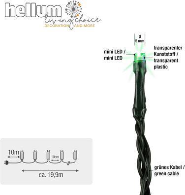 Світлодіодні гірлянди hellum 200 LED, внутрішні/зовнішні, з таймером, різнокольорові