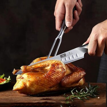 Набір кухонних ножів HOSHANHO 7 предметів: професійний набір з японської сталі з високим вмістом вуглецю, ультрагострі ножі з ергономічними ручками з паккавуда (2 виделки для м'яса)