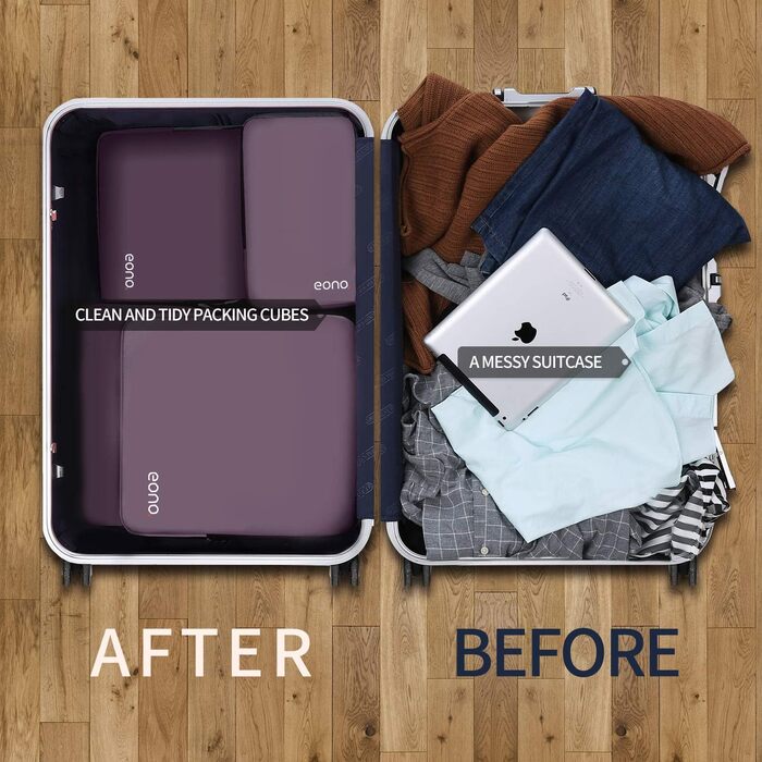 Набір компресійних органайзерів для одягу в подорожі Eono by Amazon, 4-тільний комплект сумок для валізи та рюкзака, темно-синій