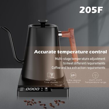 Електричний чайник з нержавіючої сталі 1L з лебідь-шийкою, функцією підтримки тепла 24 години та швидким нагрівом 1200W з індикатором температури