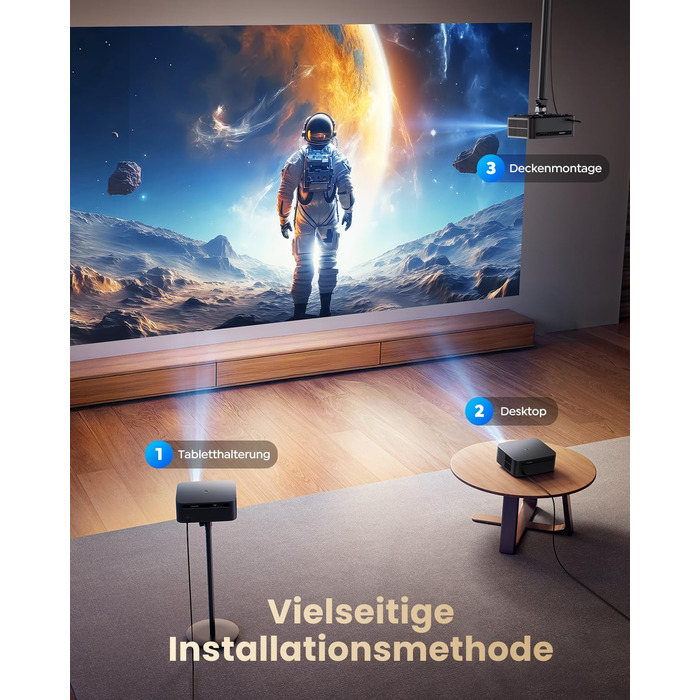 Beamer 4K для дому з Google TV, 1200 ANSI, Netflix, FHD 1080p, автофокус, корекція трапеції, 20W, WiFi6, Bluetooth, для вулиці, чорний