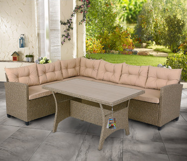 Кутовий лаунж з ротангу Polyrattan кольору кремово-бежевого, включаючи подушки