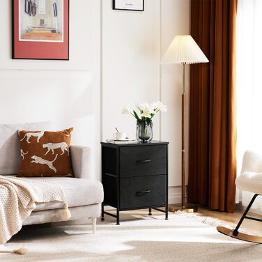 Набір приліжкових тумбочок DUMOS, 2 шт. з шухлядами, стилі індустріальний, для спальні, вітальні, дитячої, передпокою, білий/чорний