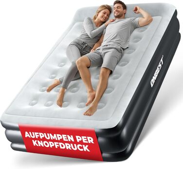 Надувне ліжко самостійно надувне – для 2 осіб – 203 x 152 x 46 см – з електричним насосом – надувне ліжко для гостей за 3-5 хвилин – вбудована подушка (Чорний)