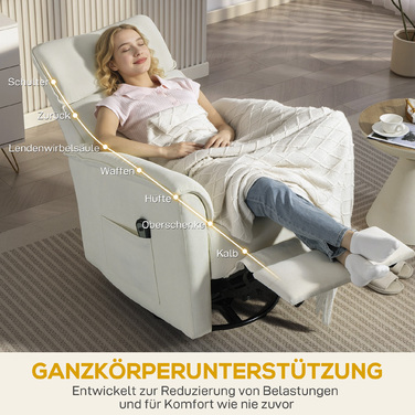 Крісло-релакс з електроприводом та регульованою спинкою та підголівником, ідеальне для вітальні. Колір: кремовий.