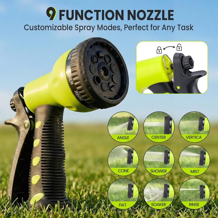 Шланговий барабан настінний автоматичний 40м, з фіксацією довжини, поворотна кріплення 180°, 9 режимів поливу для саду та миття авто