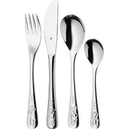 Дитячий столовий набір WMF Safari (4 шт.), з гравіюванням імені, від 3 років, Cromargan нержавіюча сталь, полірована, подарунок на хрещення або день народження