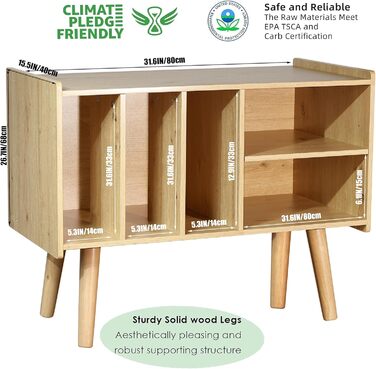 Підставка для програвача з місцем для зберігання вінілових платівок, до 136 кг, велика стільниця для альбомів, з тримачем, дерев'яна підставка для вінілу (Nature)