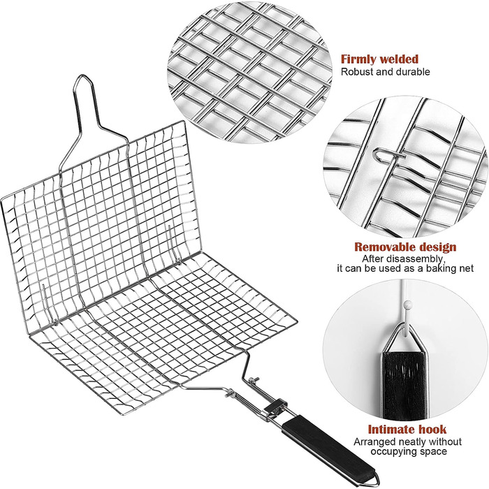 Кошик для гриля для смаження риби, кошик для гриля для риби, миска для барбекю з нержавіючої сталі, складна, портативна, кошик для барбекю з нержавіючої сталі, кошик для риби і овочів, з Оксфордської сумкою і 2 силіконовими щітками