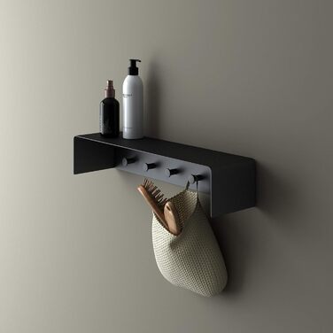 Поличка для душу чорна матова для ванної кімнати з нержавіючої сталі полиця для зберігання настінне кріплення (гачок для рушників)