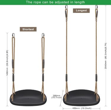 Дитяча гойдалка BeneLabel для дому та вулиці, міцна гума, регульоване положення 130-200 см, мотузка для підлітків/дорослих, зелений колір, 113 кг, комплект 2 шт.