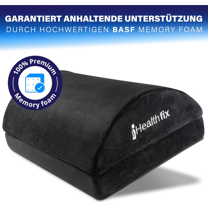Підставка для ніг під стіл Healthfix® Ergonomische Fußstütze | Регульована висота, з м'якою підкладкою | Для офісу та дому, чорна