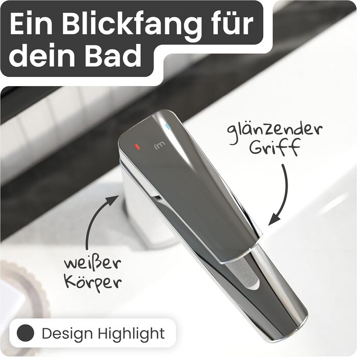 Змішувач для умивальника Instmaier Amelie | Змішувач для ванної кімнати | Однорідний змішувач з латуні (білий / хром)