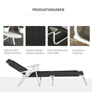 Шезлонг Outsunny Garden Lounger складний 4-х ярусний чорний 186x66x80см з дихаючою сітчастою тканиною для саду та патіо
