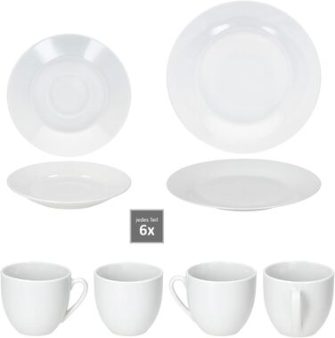 MamboCat Tommy - 18-Piece White Porcelain Coffee Set for 6 People | 6 Cups, Saucers & Plates | Stylish Coffeeware for Breakfast, Coffee, Hotel & Restaurant Use