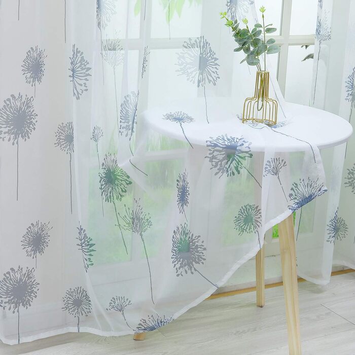 Прозора штора HongYa Voile зі стрічкою для завивки, візерунок кульбаби, 245x245 см