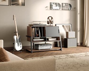 Стіл для програвача FITUEYES DESIGN з дерева, велика тумба Hi-Fi з висувною дверцятами, полиця для 120 платівок, вантажопідйомність 50 кг, серія Eiffel