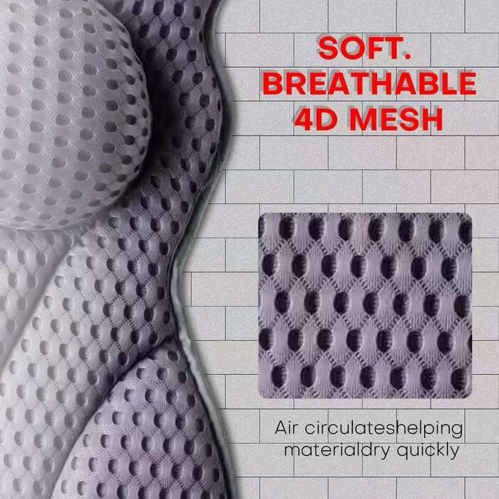 Подушка для ванни 4D Luxus, для голови, шиї, плечей та спини, ергономічна, з 6 присосками, для джакузі та домашнього спа (Чорний)