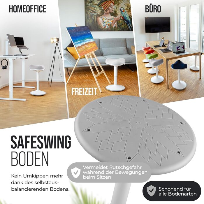 Офісний стілець Zip SH-01S з знімним чохлом | Ергономічний стілець для роботи та відпочинку | Має ефект гойдання, регулювання висоти (47-65 см), сертифікований IGR | Колір: світло-сірий