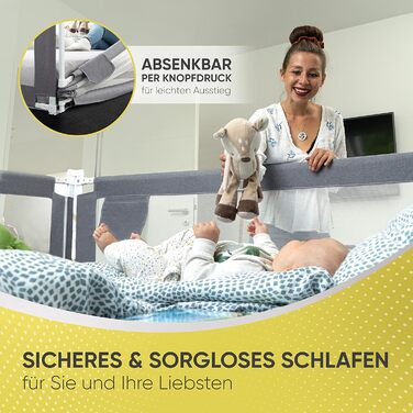 Бортик для ліжка дитячий сірий 90 см, захист від випадання - Labor geprüft (перевірено в лабораторії) - одна сторона, з інструкцією та відео