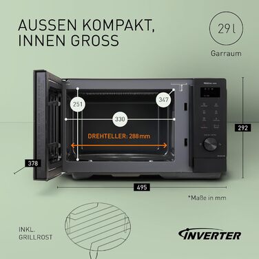 Мікрохвильова піч Panasonic NN-GD35HBGTG з грилем та функцією пару (23 л, 1000 Вт, чорна) - Комбінована мікрохвильова піч з піца-панеллю