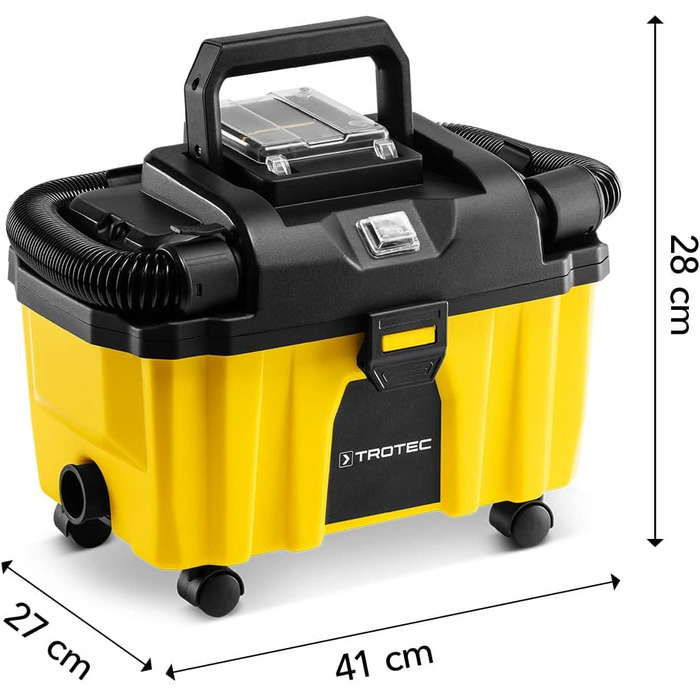 Акумуляторний ручний пилосос TROTEC VC 15-20V пилосос для вологого та сухого прибирання, акумуляторний Li-Ion акумулятор 20 В, 130 Вт, фільтр HEPA, 10 л сухого бруду, 2,7 л рідини, для будівельного майданчика