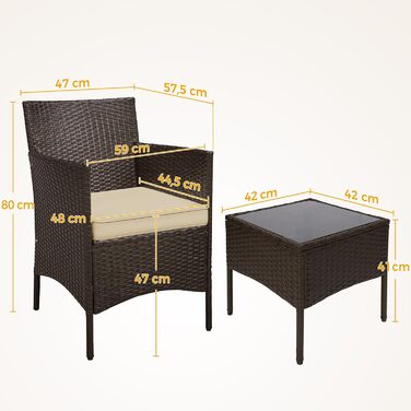 Набір садових меблів Yaheetech з поліротангу для балкона та саду: стіл та 2 крісла з подушками, коричневий