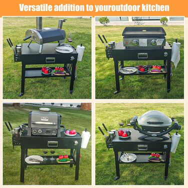 Мобільний гриль-візок для Ninja Woodfire, Weber, Blackstone, Nexgrill, Traeger та інших грилів, візок для гриля з колесами та тримачем для паперових рушників (86 см)