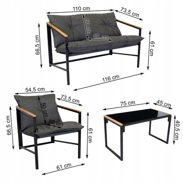 Комплект садових меблів Escal, метал, чорний, 4 предмети