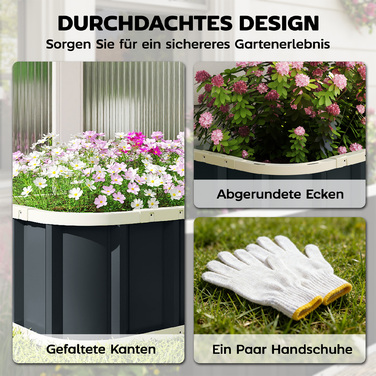 Підвищене грядка зі сталі, квітник з клямками, розкладний парник 136 x 52 x 31 см, темно-сірий