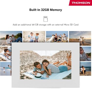 Рамка для фото Thomson Fotorahmen – 7 дюймів, IPS Full HD, сенсорний екран, 32 GB, автоматичне обертання, Wi-Fi, iOS, Android, білий