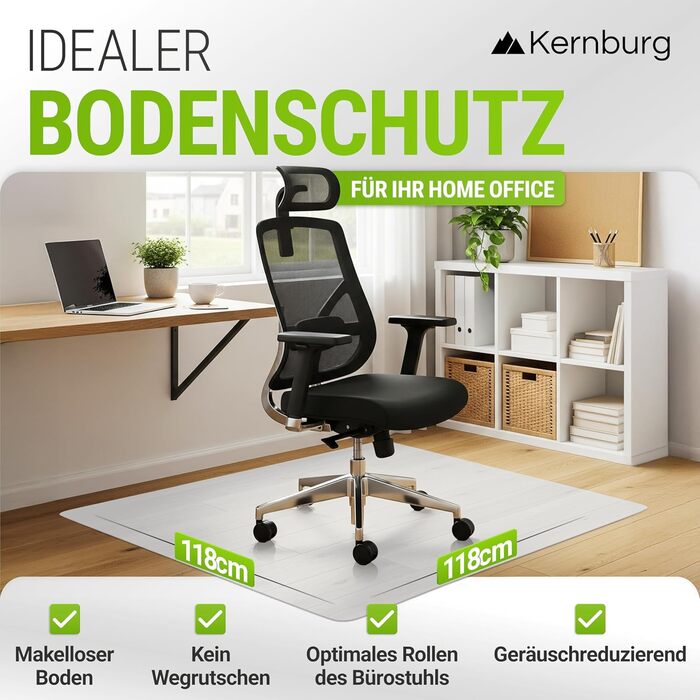 Захисна килимок під офісне крісло – прозора підкладка для ламінату, паркету та плитки – неслизька, шумопоглинаюча, ідеальна для дому (118 x 118 см)