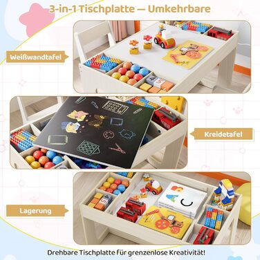 Дитячий стіл та стільці Mamizо з місцем для зберігання, набір для дитячої кімнати, школи, дитячого садка, від 3 років (білий)